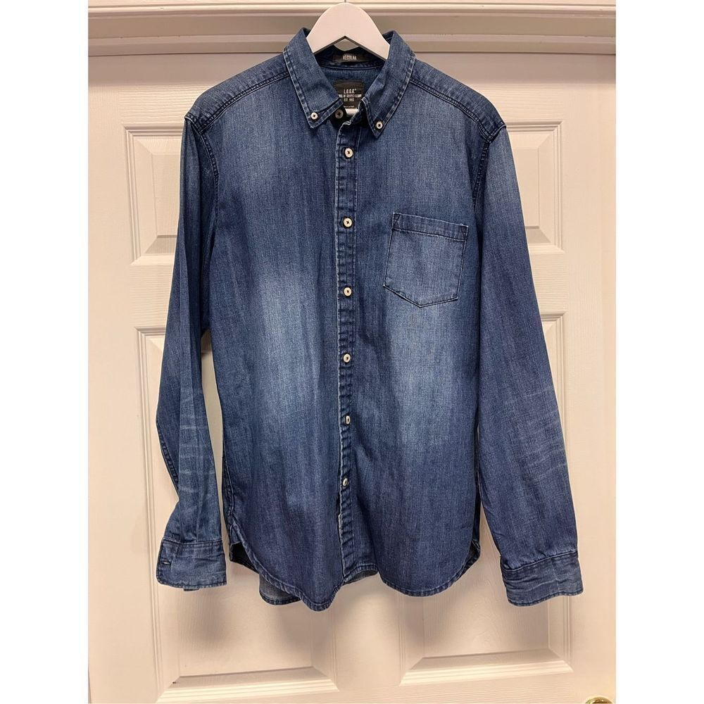 H&M Regular Fit L.O.G.G. Denim Button Down Shirt sz L EUC